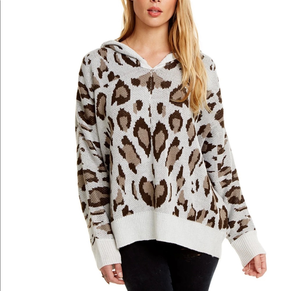 CHASER leopard knit hoodie
